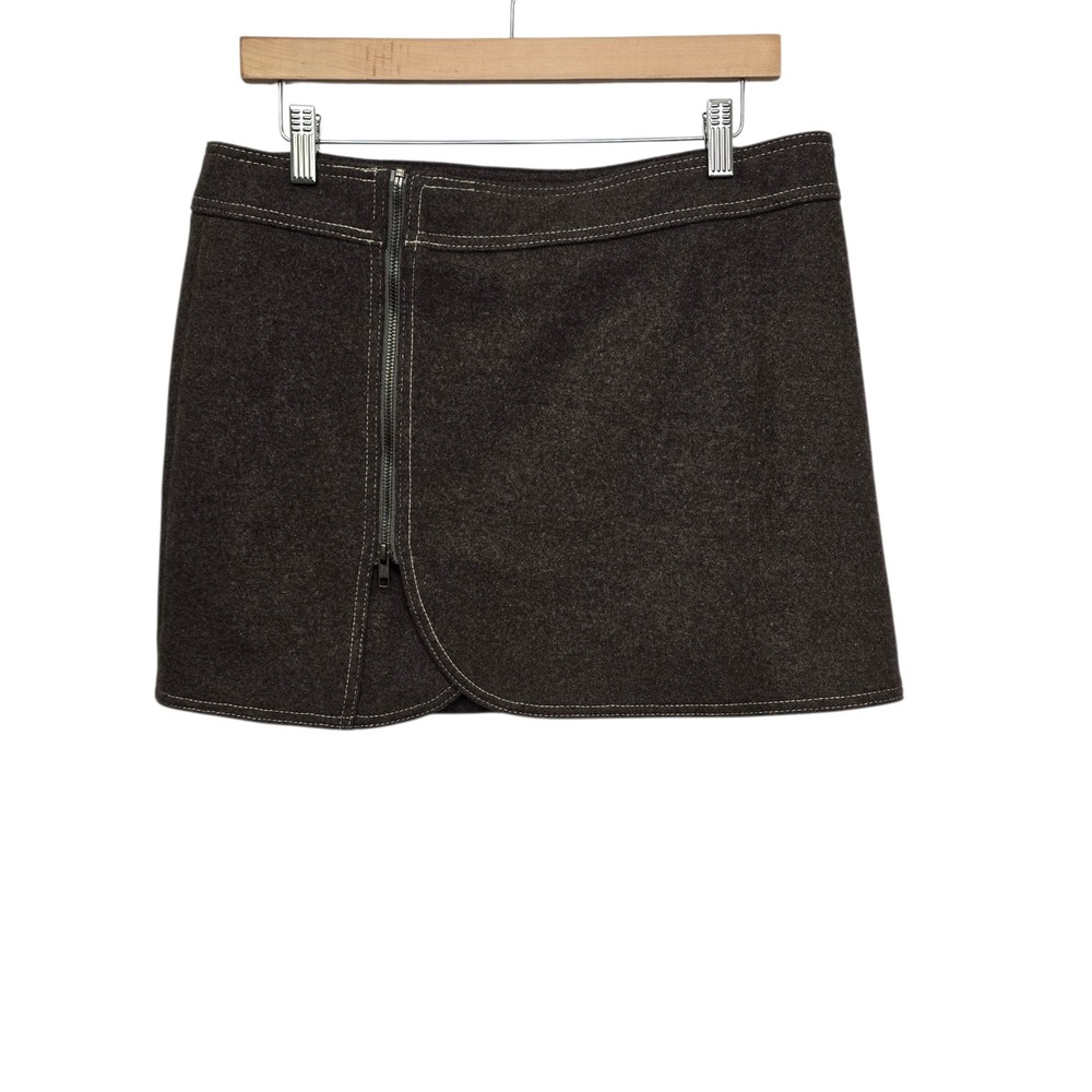 Purnell Womens Wool Mini Skirt Brown Asymmetrical Zip Contrast Stitch Size 6